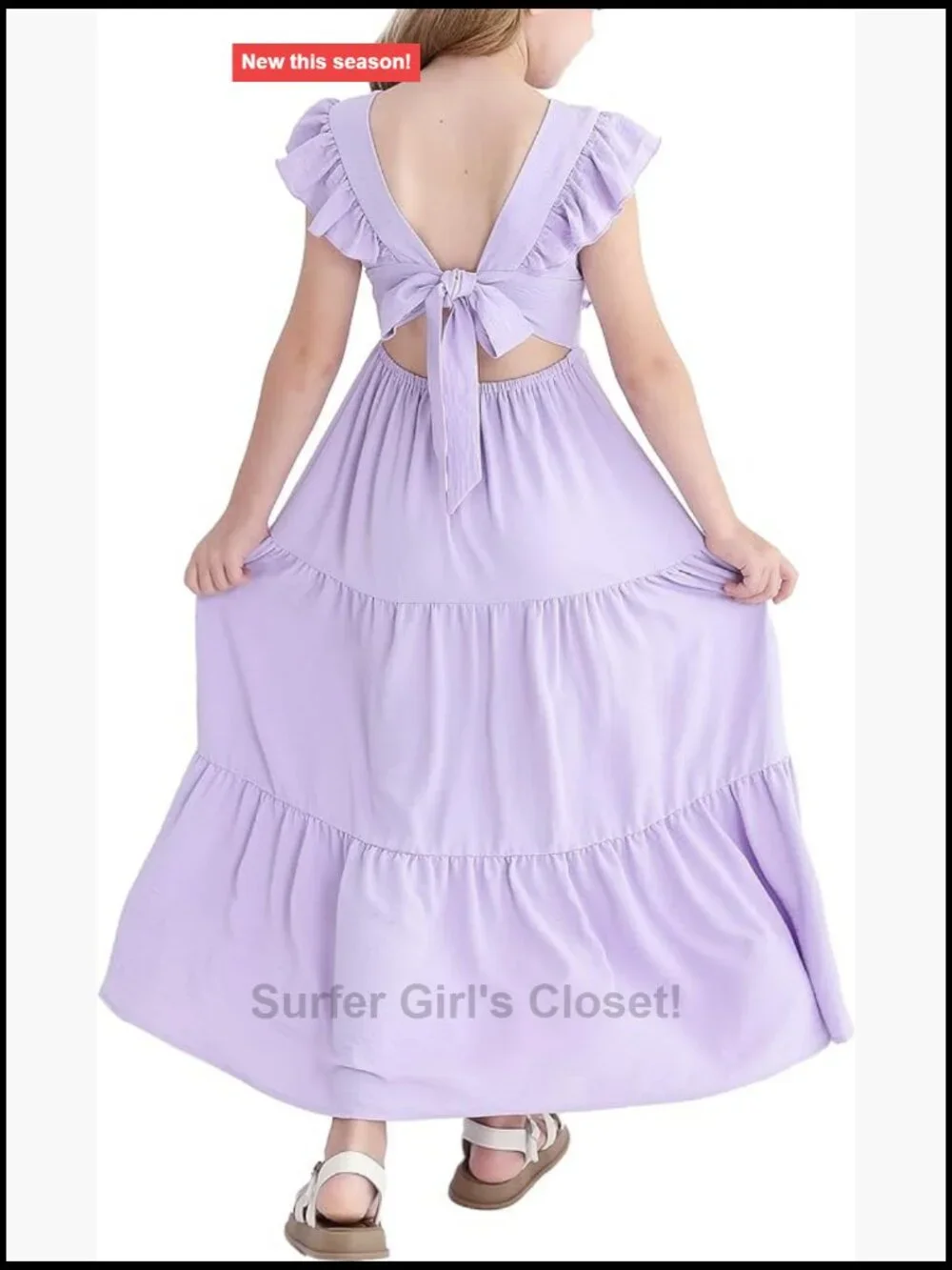 Kids Tie Back Ruffle Sleeve Maxi Dress - Casual Beach